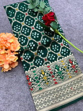Flattering Bandhej Green Color Silk Saree